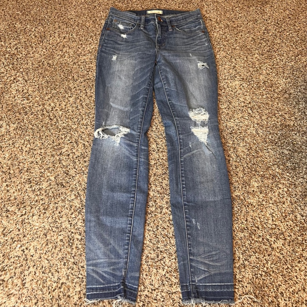 Madewell 9" High Rise Skinny Jeans Distressed Ripped Raw Hem Denim Womens Sz‎ 26